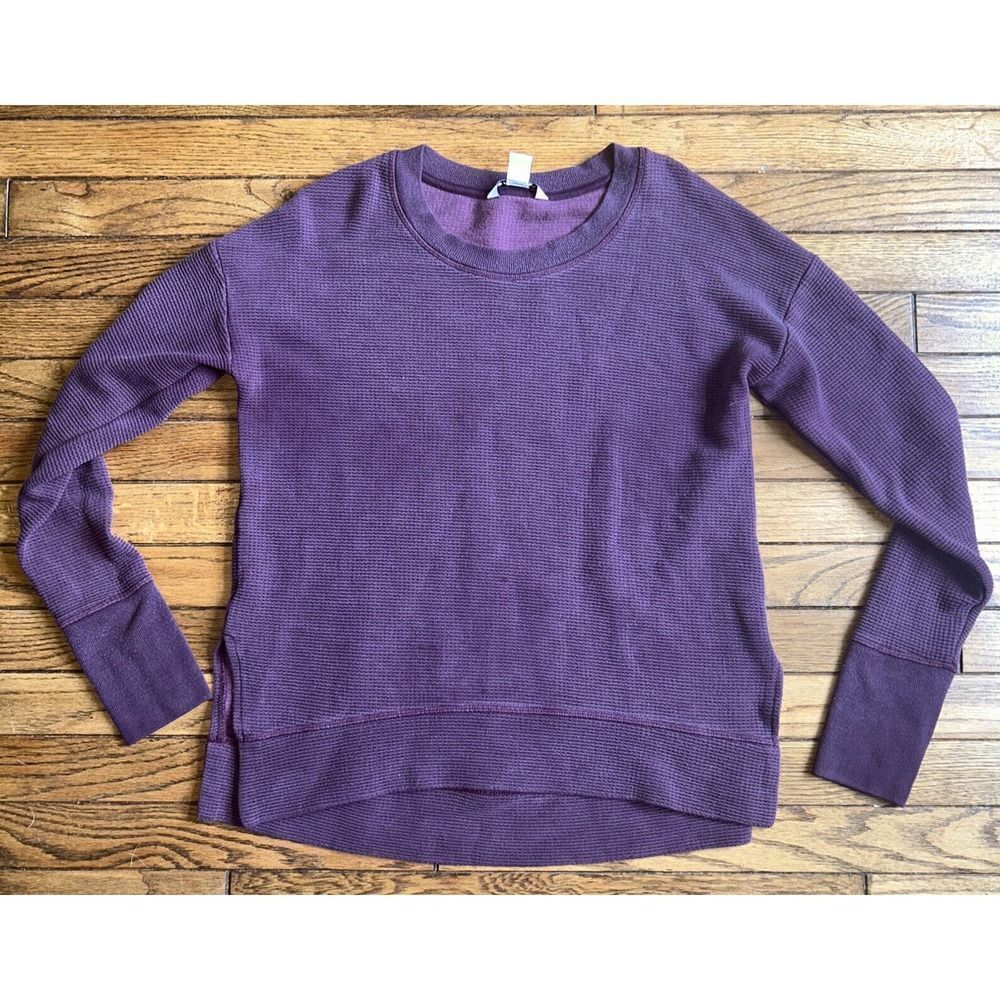 Athleta Coaster Luxe Waffle Sweatshirt Small Purple Long Sleeve Thumbholes